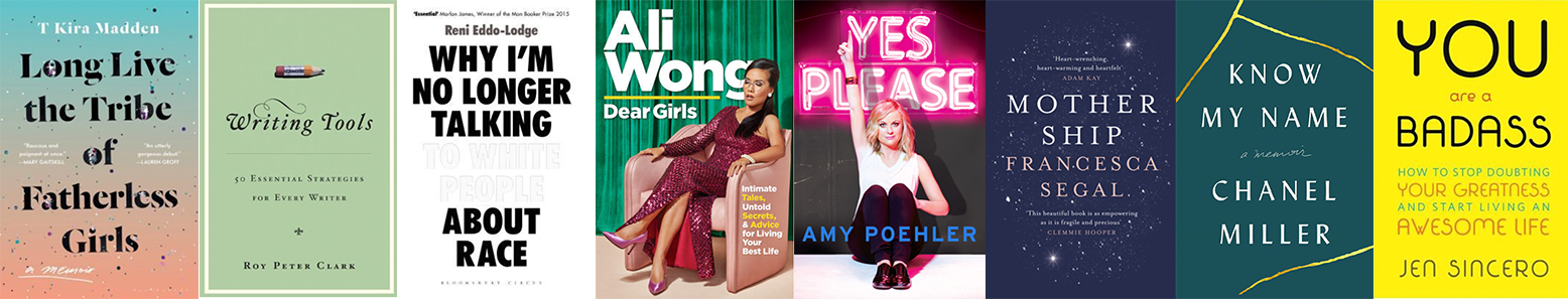 Book covers for various non-fiction titles, including "Yes, Please" by Amy Poehler, "Why I'm No Longer Talking to White People About Race" by Remi Eddo-Lodge and "You Are A Badass" by Jen Sincero